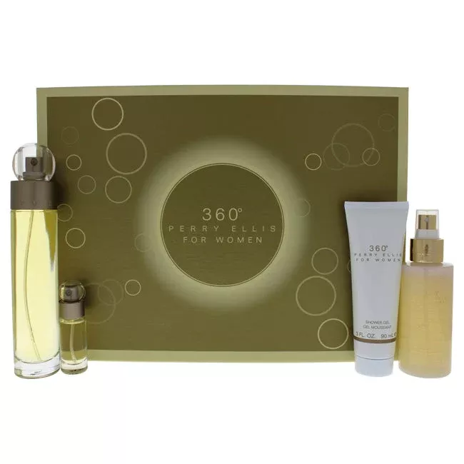 Perry Ellis 360 by Perry Ellis for Women - 4 Pc Gift Set 3.4oz EDT Spray, 4oz Body Mist Spray, 3oz Shower Gel, 0.25oz EDT Spray